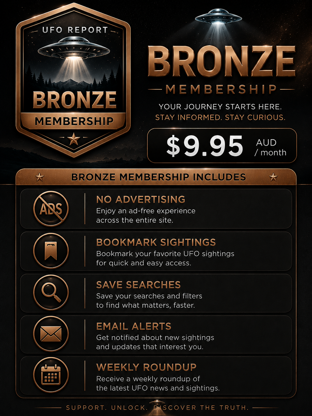 Bronze UFO Report membership artwork